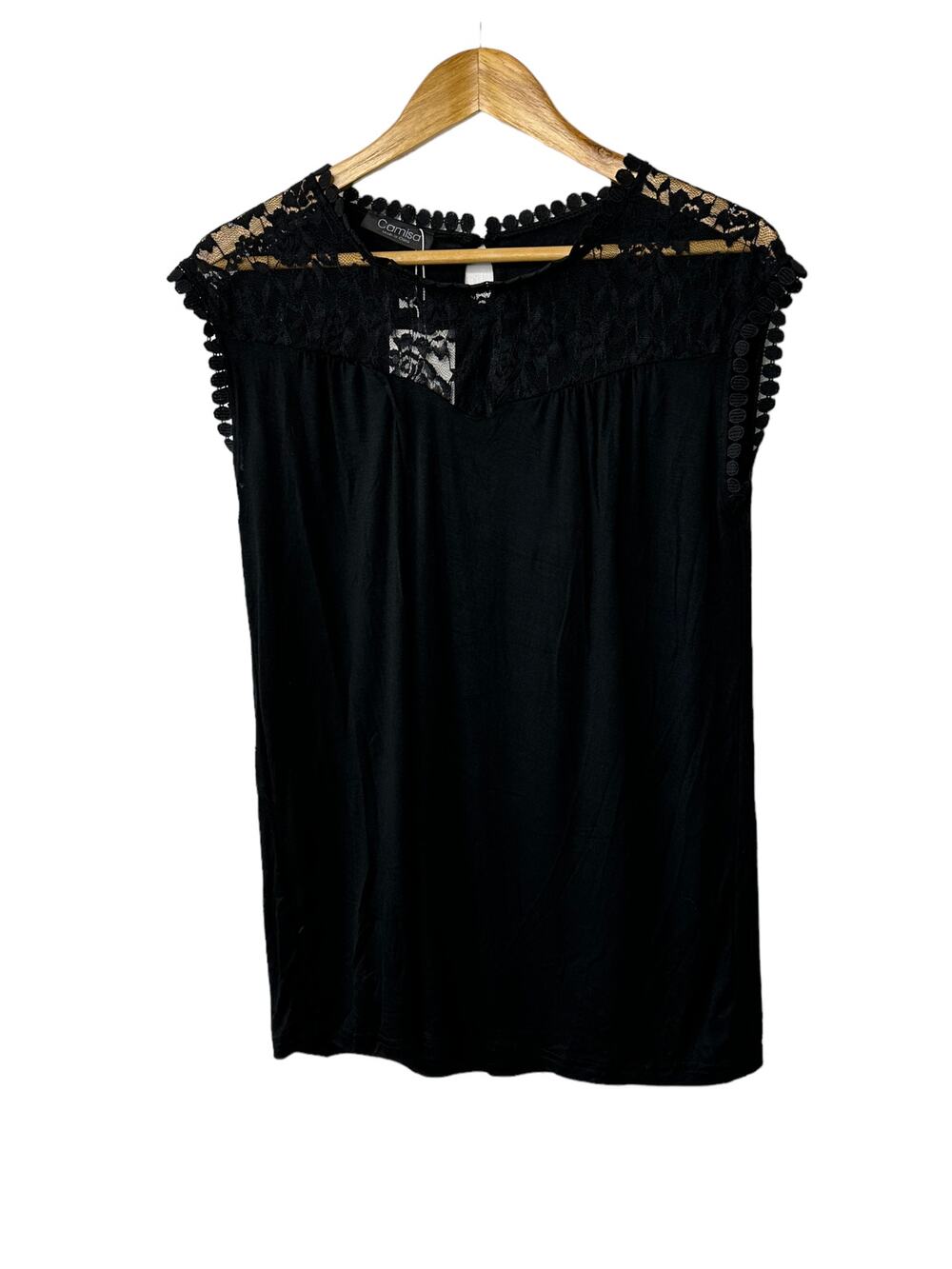 Camisa Black Sleeveless Lace Trim Chest Tunic Top Women's Size Small NEW